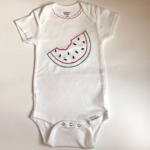 Hand embroidered watermelon onesie